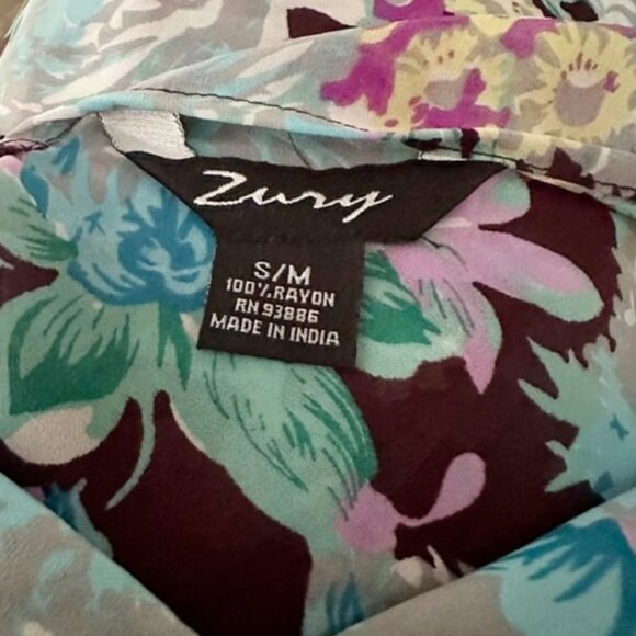 ZURY Women's Purple Blue Floral Flowing Sheer Summer Top Size S/M‎ - Picture 9 of 9